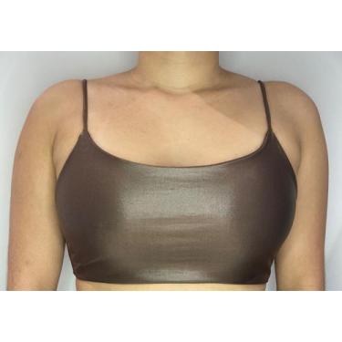 Imagem de Top Cropped Duplo Com Bojo Removível Cirre - Landim Store Moda, MARROM