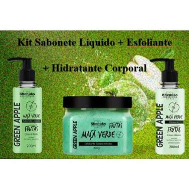 Imagem de Kit sabonete líquido + esfoliante + hidratante corporal - maça verde -