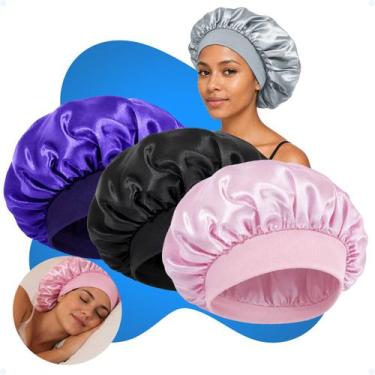Imagem de Kit 3 Touca De Cetim Antifriz Hidratação Sortida Para Dormir - Hxt