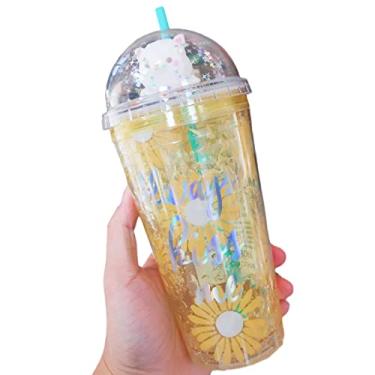 Imagem de seelucky Copo de viagem alpaca com canudo menina margarida festa copo congelador caneca gelada piquenique (margarida alpaca sol, 450 ml)