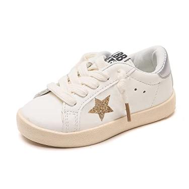 Imagem de XinYiQu Tênis de corrida infantil Sparkle Star, casual, esportivo, para meninas e meninos, Dourado, 15