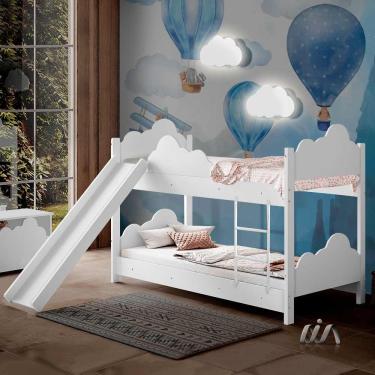 Imagem de Beliche Infantil Com Escorregador E 2 Luminárias Nuvem Marina Branco Divaloto