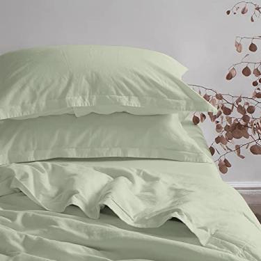Imagem de Pizuna Fronha Algodão Verde Sage, 400 fios de algodão 100% sateen de fibra longa fronhas 50x70 cm com aba elegante de 5 cm - 2 pecas
