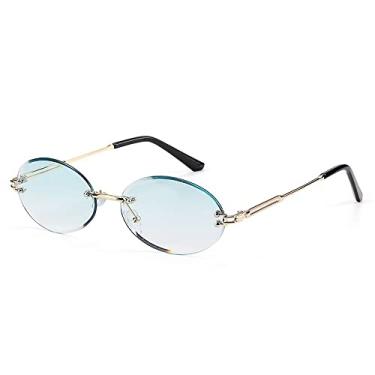 Imagem de Óculos de sol femininos sem moldura ovais com lente de corte de diamante vintage óculos de sol ovais vintage óculos de sol uv400 tons, C11, MULTI