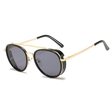 Imagem de Óculos de sol redondos de metal steampunk feminino moda masculina de luxo para dirigir óculos de sol espelho uv400 zonnebril dames óculos, c2 ouro preto, china