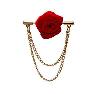Imagem de A N KINGPiiN Broche de lapela para homens rosa vermelha com broche de corrente de suspensão dupla, brincos de camisa acessórios masculinos, Metal