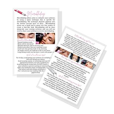 Imagem de Benefícios de Microblading e Perguntas Frequentes Infocards | Pacote com 30 | Tamanho 10 x 15 cm | Cartão postal Descartável Microbladed Recomendadas Instruções de Cuidado | PMU Branco com Design de T