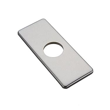 Imagem de BWE Tampa de torneira de placa de aço inoxidável 15 cm para torneira de pia de banheiro de 1 ou 3 furos, placa retangular de níquel escovado, tampa de orifício para pia de lavatório, tampa moderna