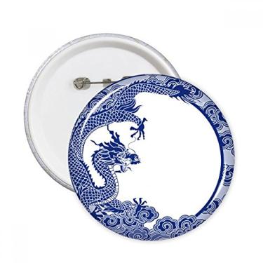 Imagem de Broche redondo de dragão azul da cultura chinesa com emblema de botão para decoração 5 peças