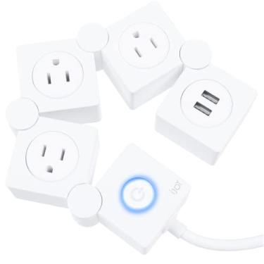 Imagem de iJoy Régua de linha flexível – 3 tomadas CA e 2 portas de carregamento USB com cabo de extensão de 1,8 m, protetor contra surtos branco, extensor de saída decorativo para casa, escritório e mais