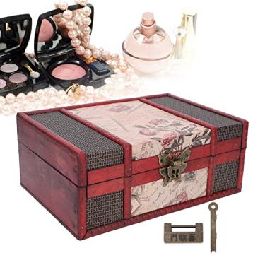 Imagem de Caixas de madeira vintage, caixa de armazenamento de madeira decorativa, baú de joias de tesouro, caixa de madeira pequena decorativa com cadeado, organizador de caixa de caixa de madeira para armazen
