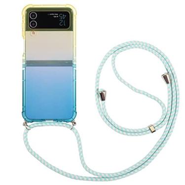 Imagem de Para Samsung Z Flip 4 3 Crossbody Lanyards Case Colorful Gradient Phone Case Para Samsung Galaxy Z Flip 4 3 Colar Strap Cover, Yellowblue, For Samsung Z Flip 4