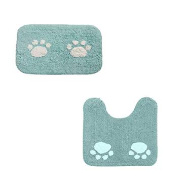 Imagem de Beacon Pet Tapete completo de algodão infantil com garra de gato tapete de banheiro de duas peças em U tapete de porta de banheiro lavável (5080 cm verde)