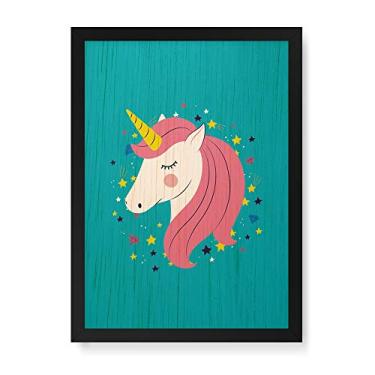 Imagem de Arte Maníacos Quadro Decorativo em Madeira Unicórnio Fundo Verde - 23x16,25cm (Moldura caixa em laca preta)