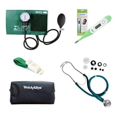 Imagem de Kit Enfermagem Esfigmo Esteto Estojo Garrote E Termometro (Verde)
