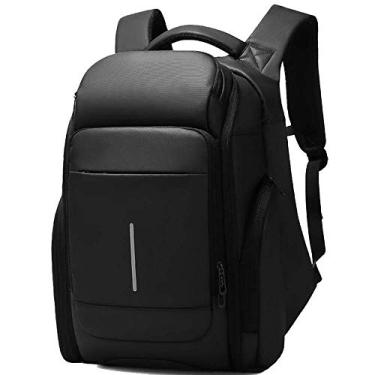 Imagem de Mochila para laptop Mochila de viagem para trabalho em PVC multifuncional Mochila de grande capacidade ao ar livre, bolsa masculina, design iluminador, preta