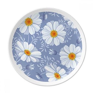 Imagem de Prato de plantas de flores Calliopsis branco decorativo de porcelana salver talheres, Prato de jantar
