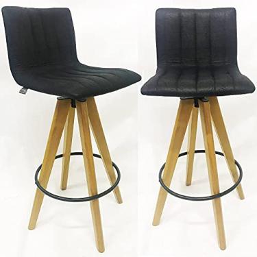 Imagem de Kit 2 Banquetas Decorativa Angélica Nobuk Preto Base Madeira Maciça Giratória - Poltronas do Sul