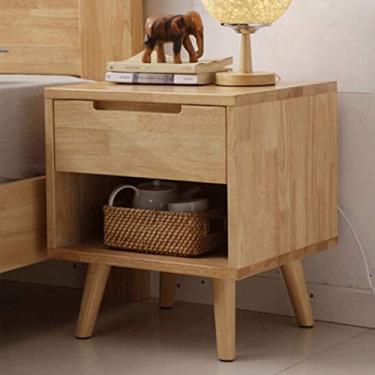 Imagem de Mesa de cabeceira e gaveta de madeira maciça, mesa de cabeceira moderna, mesa de cabeceira 2 estantes, sala de estar, quarto, sala de estudo, armário de armazenamento multifuncional (cor: B)