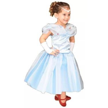 Vestido Cinderela Infantil de Luxo Longo Com Coroa e Luvas