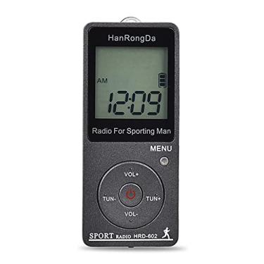 Imagem de HRD-602 receptor de rádio portátil FM/AM rádio display LCD botão de bloqueio rádio de bolso com fone de ouvido pedômetro esportivo