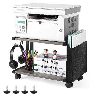 Imagem de Suporte de impressora embaixo da mesa com armazenamento pequeno carrinho de impressora com rodas Suportes de impressora de mesa de 2 níveis para arquivos de scanner de máquina de fax de escritório