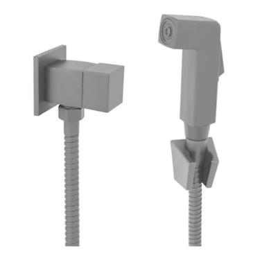 Imagem de Ducha Higiênica Duas Saídas Quadrado Cromada 1/4 De Volta Completa Luxo Acabamento Brilhante Cromado Aço Inox Com Registro (Quadrado, Preta)