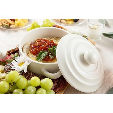 Imagem de Prato e aquecedor de queijo Brie de grés com tampa – Placa de charcutaria segura para forno e acessórios de mesa de pastagem para camembert e brie assado – Padeiro de cerâmica – Fondue de queijo e pote de molho
