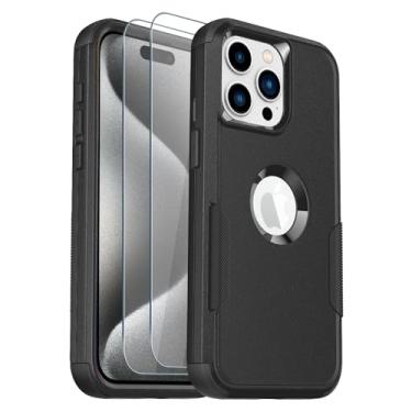 Imagem de Guirble Capa para iPhone 15 Pro Max, [2 + protetor de tela de vidro temperado] [3 m militar à prova de queda], capa de telefone antiderrapante à prova de choque para iPhone 15 Pro Max 6,7 polegadas (preta)