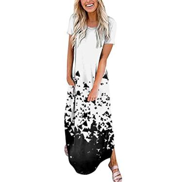 Imagem de Aniywn Vestidos de praia de verão para mulheres 2024 férias vestido maxi rodado vestido gradiente vestido sem mangas colete casual vestido com bolsos, A7 - branco, M