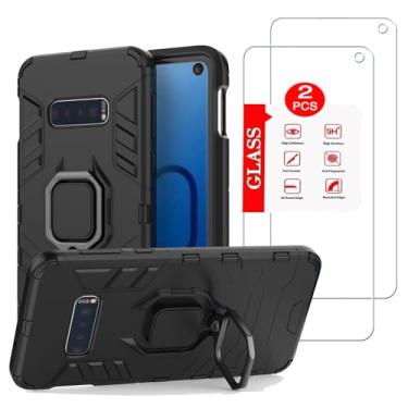 Imagem de Capa para Samsung Galaxy S10e com [pacote com 2] protetor de tela de vidro temperado, Galaxy S10e armadura resistente [grau militar] protetora, com suporte magnético para carro, capa de telefone preta