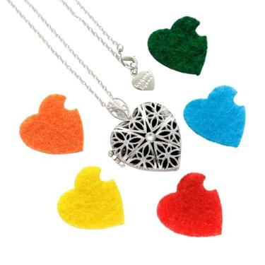 Imagem de Colar Relicário Coração Difusor Longo Prateado com Feltros