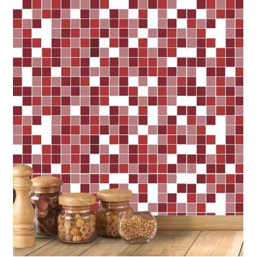 Imagem de Azulejo Adesivo Lavável Pastilhas em Tons de Vermelho Rosa e Branco 1 