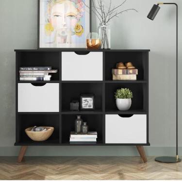 Imagem de Nicho Organizador Retro Preto Com 3 Gavetas Brancas Qmovi Móveis - LM 