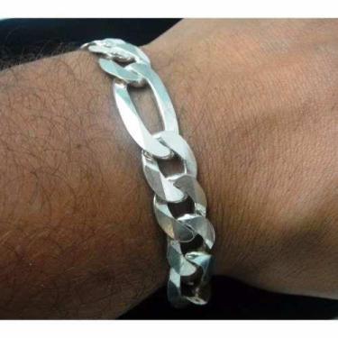 Imagem de Pulseira Masculina Italiana 3 Em1 Figaro Grossa Em Prata 925 - RD Maga