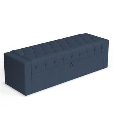 Imagem de Calçadeira Báu Queen Size Atena 160cm Capitonê Linho Azul - Desk Desig