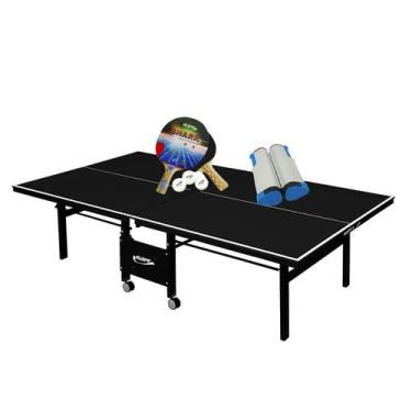 Imagem de MESA DE PING PONG MDF 18mm 1084 PRETA KLOPF + Kit Raquetes e Bolinhas 