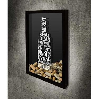Imagem de Quadro Porta Rolhas Tipos de Vinho Garrafa - Quadro Novo, Preto, 30x40