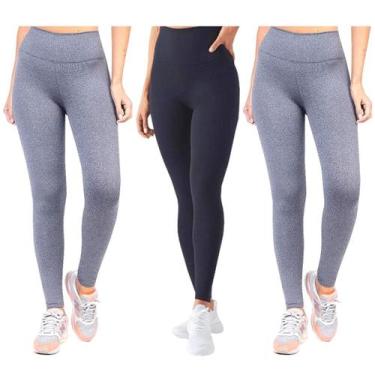 Imagem de Kit 3 Calça Legging Leg Feminina Academia Lisa Preta Cinza Cós alto Em
