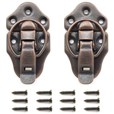 Imagem de SDTC Tech Pacote com 2 trinco retrô vermelho bronze estilo caixa alternador trava de metal antigo fecho de ferrolho bico de pato com orifício de cadeado para caixa de joias armário pequeno caixa de