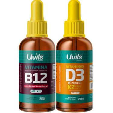 Imagem de Kit Vitamina D3 K2 20ml + Vitamina B12 20ml Sublingual Uvits