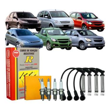 Imagem de Kit Cabo E Vela Ignição Original Ngk Gm Agile Cobalt Corsa Meriva Mont