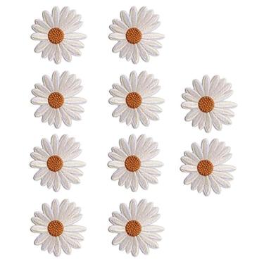Imagem de 10 peças de adesivos fofos de margarida com aplique de ferro em pano, margaridas amarelas e brancas, decalques florais para decoração faça você mesmo, camiseta, mochila, bolsas, adesivos de crachá