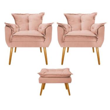 Imagem de Kit 02 Poltronas e Puff Opala Palito Mel Suede Rosê - DAMAFFÊ MÓVEIS -