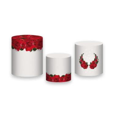 Imagem de Trio de Capas de Cilindro -  Casamento Bodas de Ouro Rosas Vermelhas 0