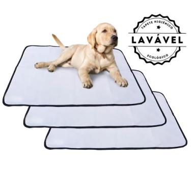 Imagem de Kit com 3 Fraldas de Câes p/Chão 100x70 Branco com borda Preta 200 Lav