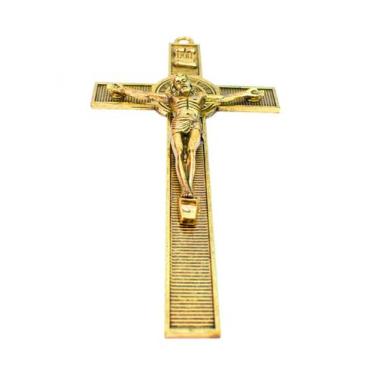 Imagem de Crucifixo De Parede Dourado Em Metal Jesus Cristo - 30cm - Vivere