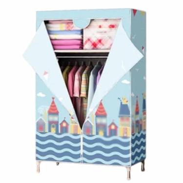 Imagem de Guarda-roupa Armário grande com zíper totalmente fechado, armação de tubo de aço, pano de cetim, guarda-roupa resistente, durável, simples para quarto armário