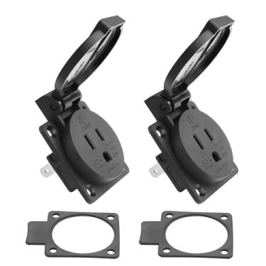 Imagem de YAODHAOD Tomada de 15 Amp NEMA 5-15R à prova d'água, 125 volts 2 polos 3 fios, à prova de poeira e radiação, tomada externa à prova de água para trailer trailer bloco aquecedor (2 peças)