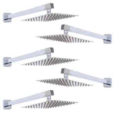 Imagem de Kit 05 Ducha Quadrada Cromada 20x20 Inox Braço 38 Cm Parede - Montelar